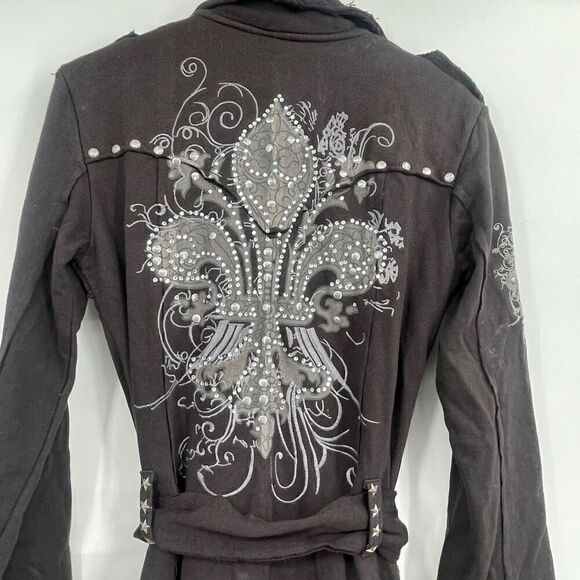 Röxxtar Black Pirate Coat Military Style Trench Coat Long Jacket Size 2 NWT - Picture 8 of 9